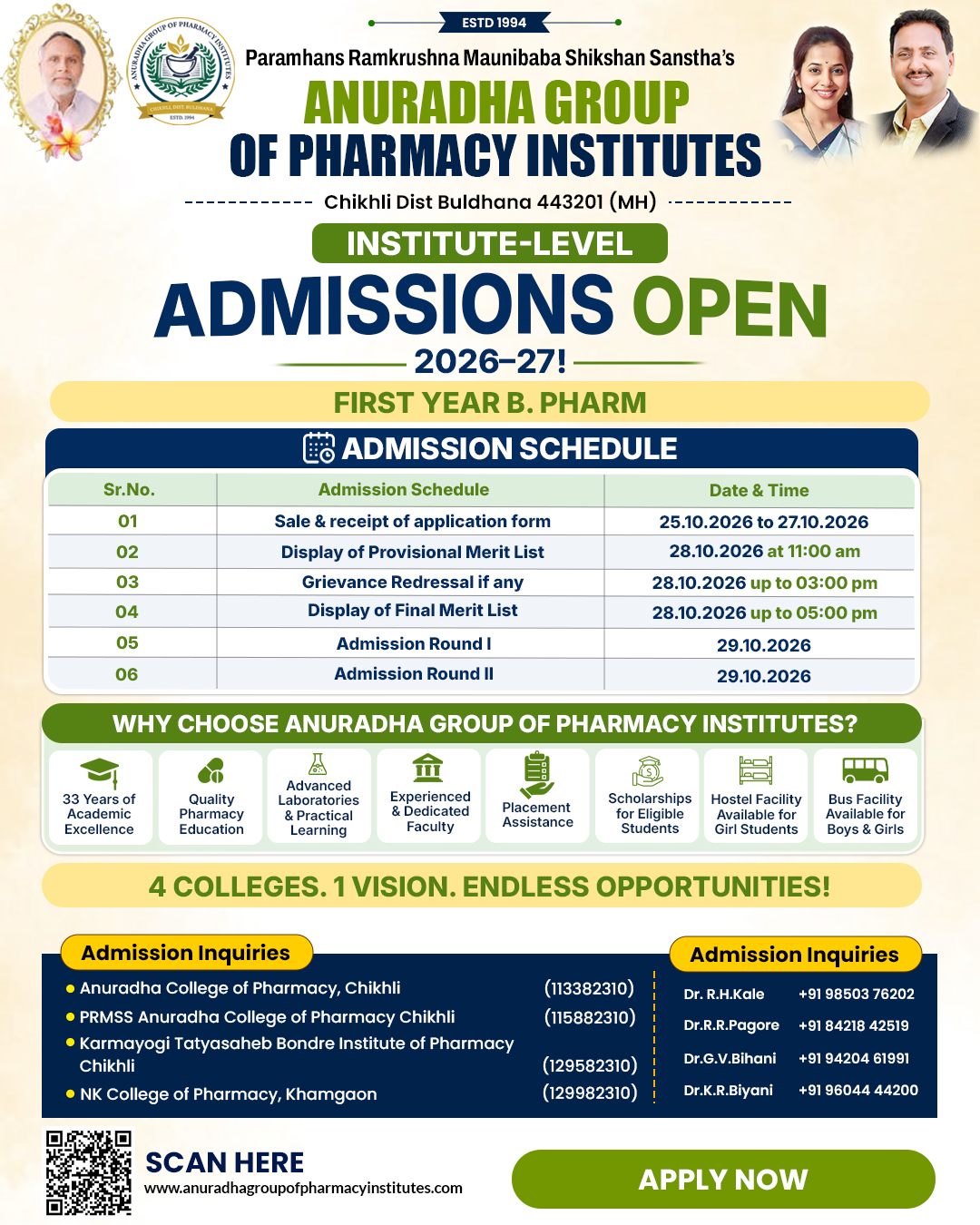 B.Pharm Admission Schedule